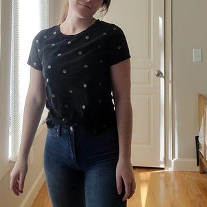 Classic Black Tee with Silver Polka Dots